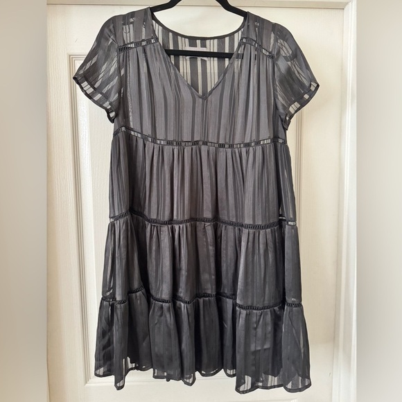 Urban Outfitters | Black Sheer Striped Babydoll Dress - Size XS - Picture 2 of 5